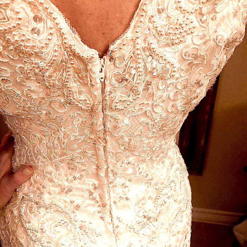 Beaded wedding dress.